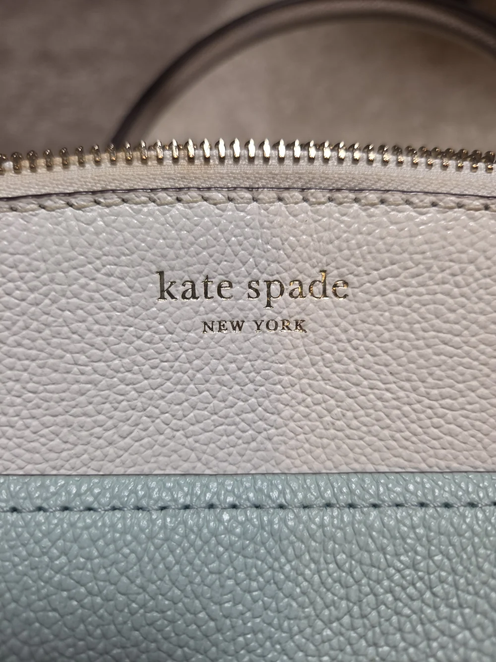 Kate Spade Pebbled Leather Satchel in Light Teal and White